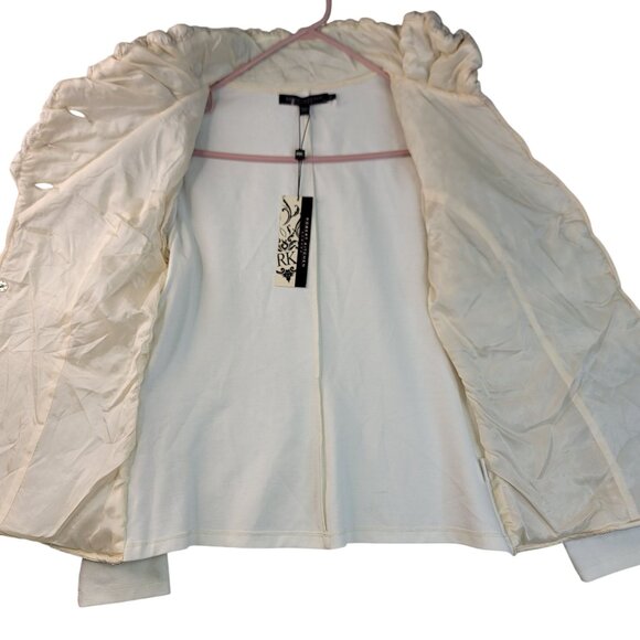 Robert Kitchen Quilted Puffer Jacket Medium Textured Cotton Button Cream - Picture 2 of 14